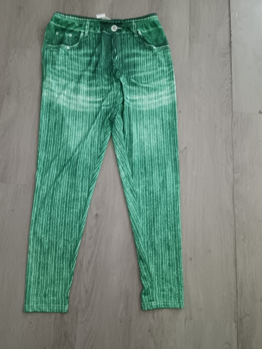 Green Ribbed Women Leggings Pants - Picture 1 of 5